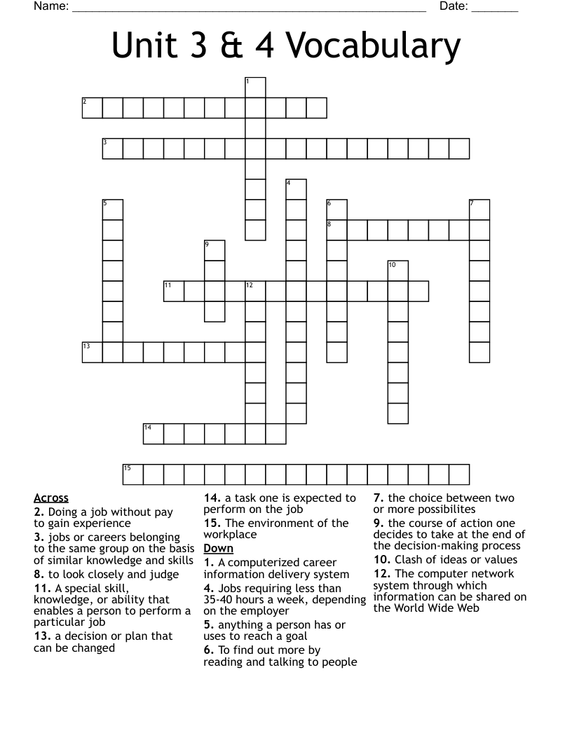 Unit 3 & 4 Vocabulary Crossword