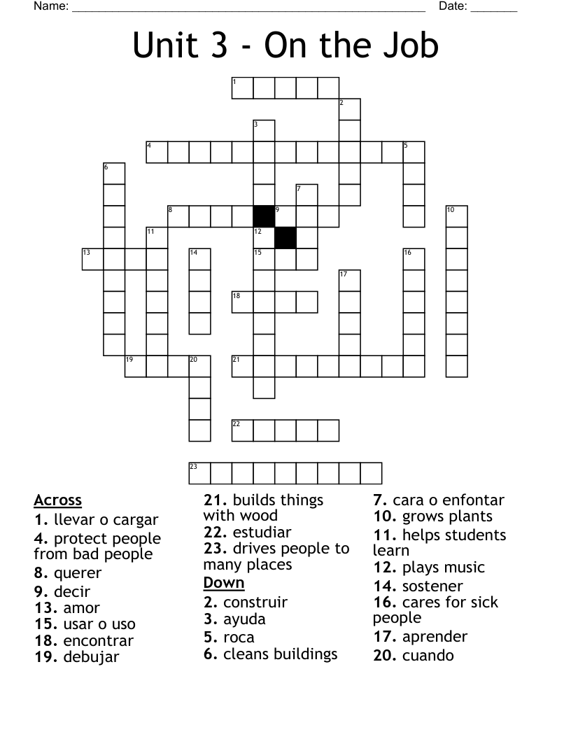 Unit 3 - On the Job Crossword