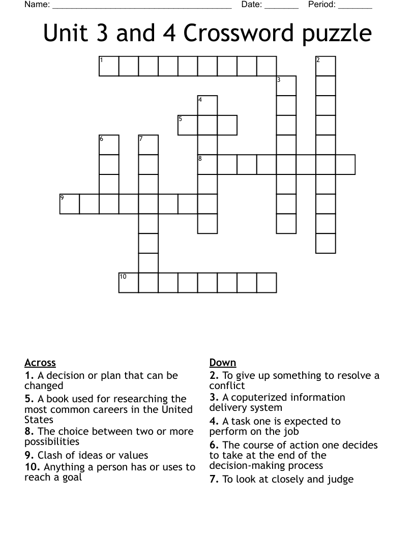 Unit 3 and 4 Crossword puzzle