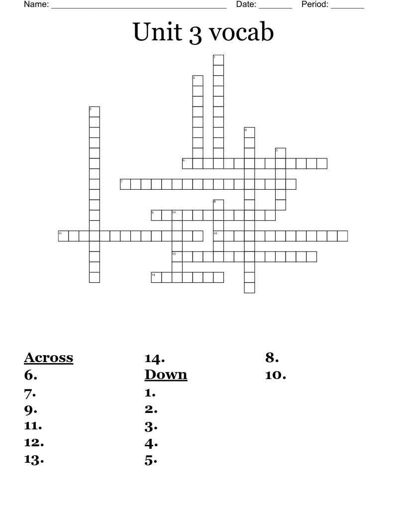 Unit 3 vocab Crossword