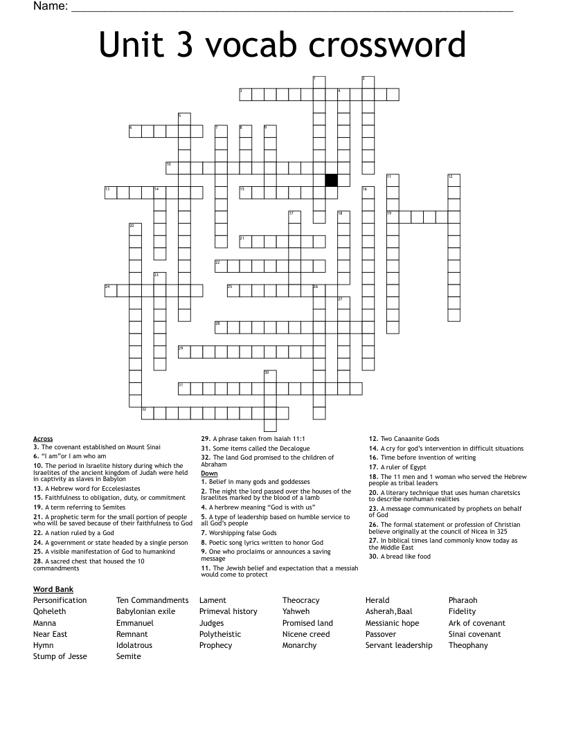 Unit 3 vocab crossword 