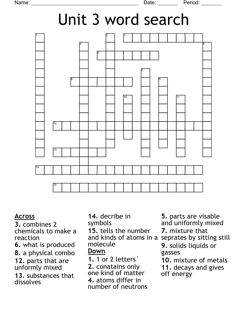 Unit 3 word search Crossword