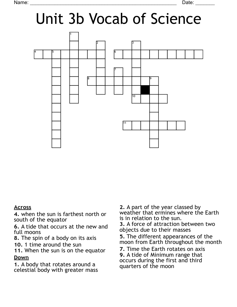 Unit 3b Vocab of Science Crossword