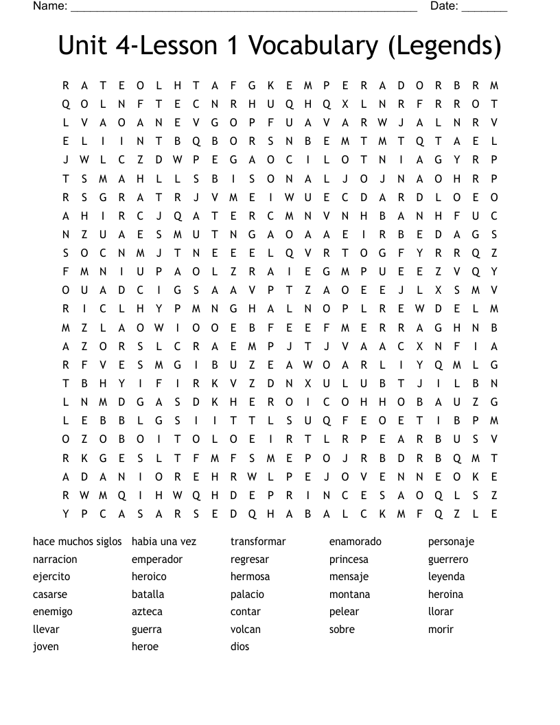 Unit 4-Lesson 1 Vocabulary (Legends) Word Search
