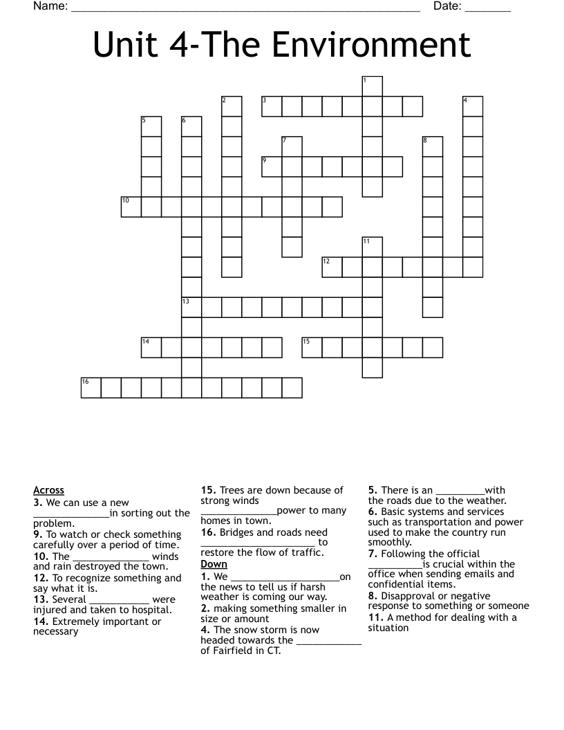 Unit 4-The Environment Crossword