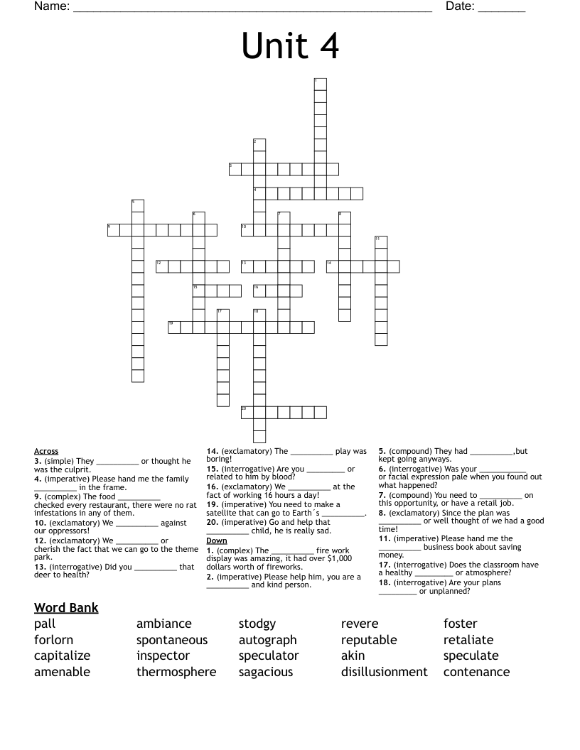 Unit 4 Crossword