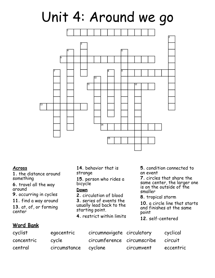 Unit 4: Around we go Crossword