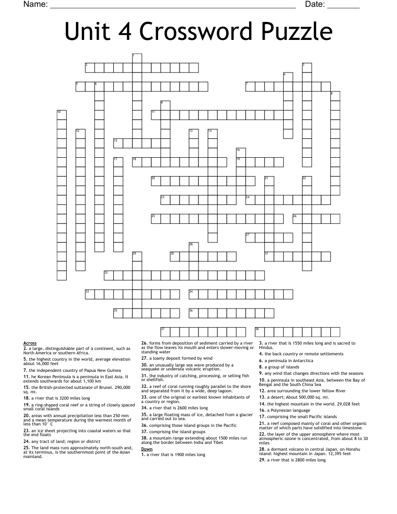 Unit 4 Crossword Puzzle