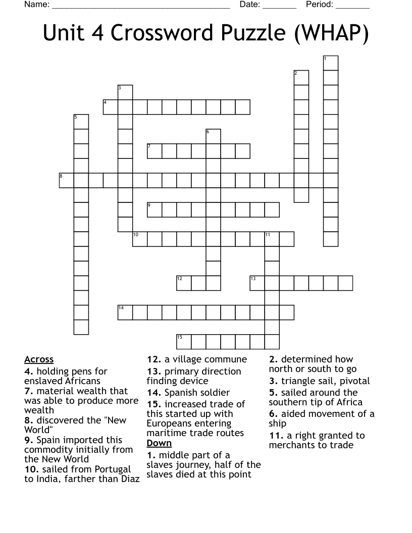Unit 4 Crossword Puzzle (WHAP)