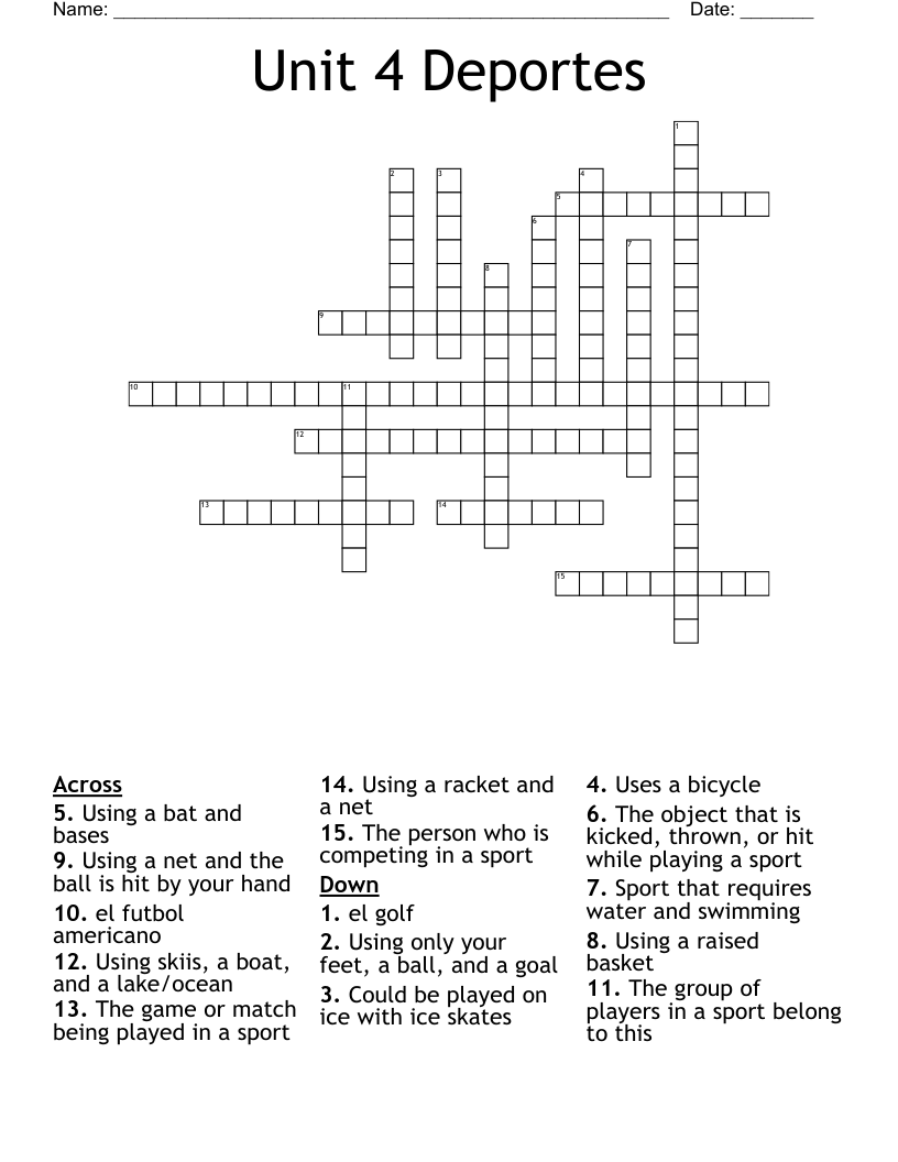 Unit 4 Deportes Crossword