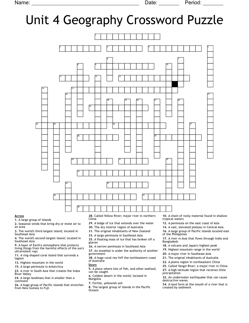 Unit 4 Geography Crossword Puzzle