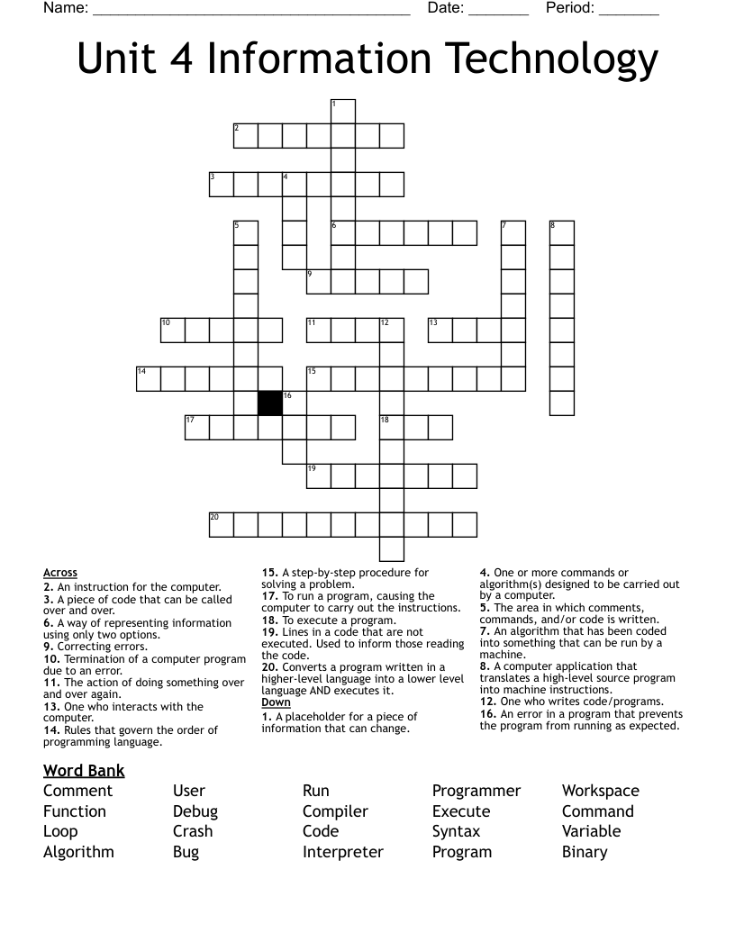 Unit 4 Information Technology Crossword