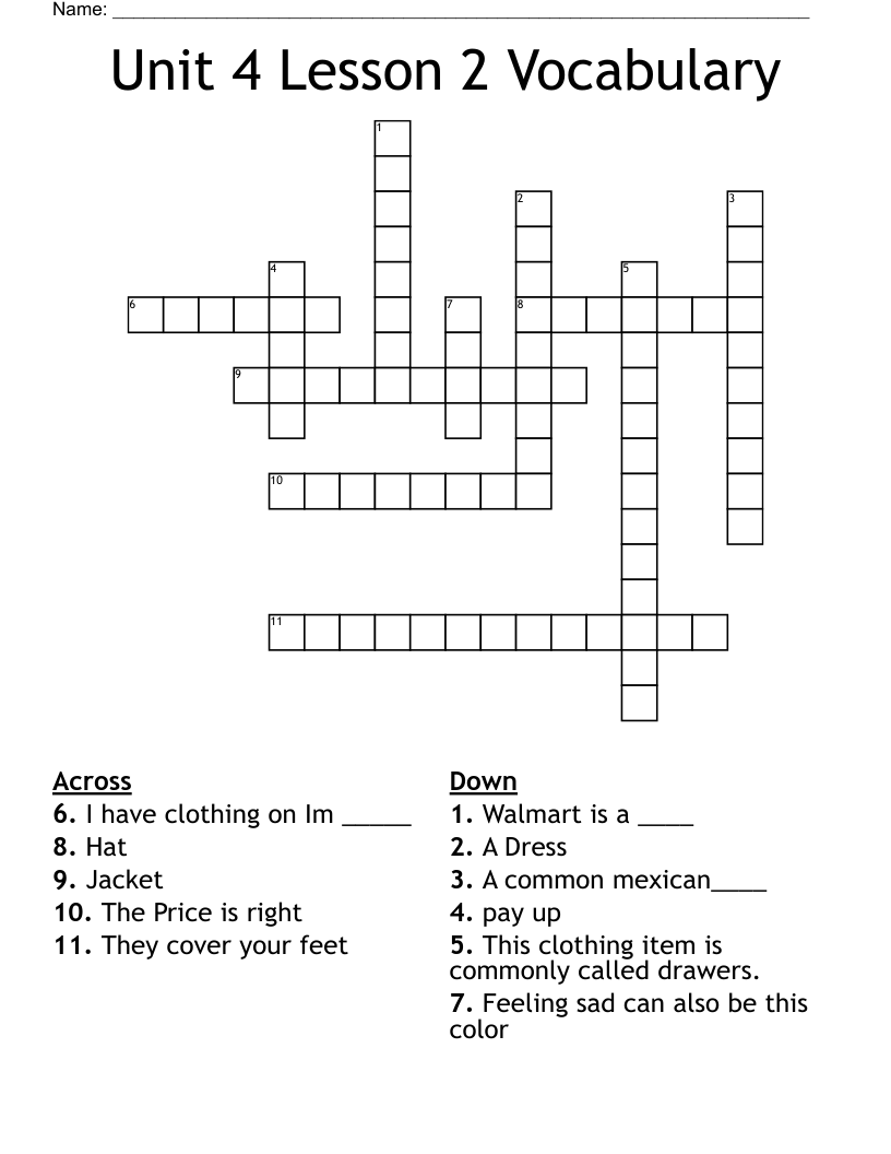 Unit 4 Lesson 2 Vocabulary Crossword