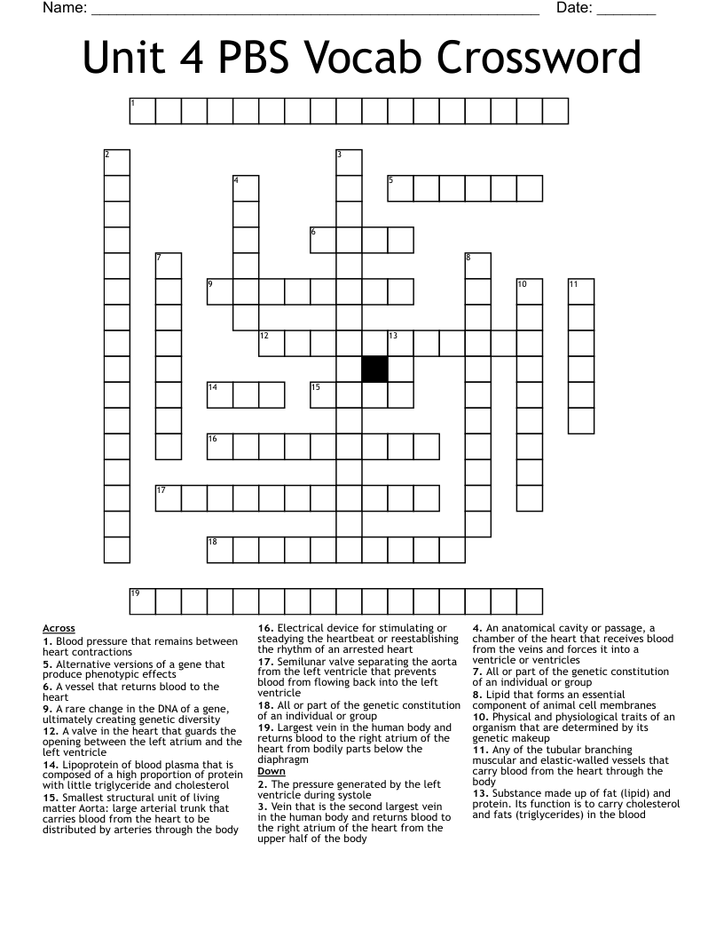 Unit 4 PBS Vocab Crossword 