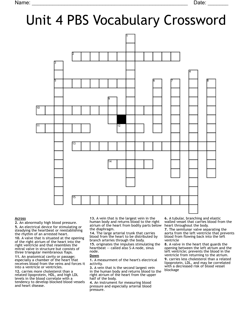 Unit 4 PBS Vocabulary Crossword