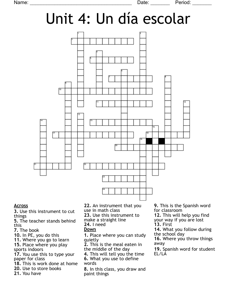 Unit 4: Un día escolar Crossword
