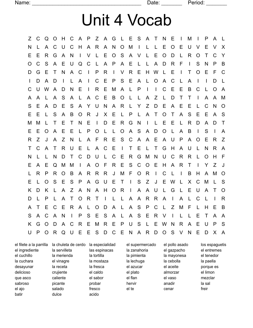 Unit 4 Vocab Word Search
