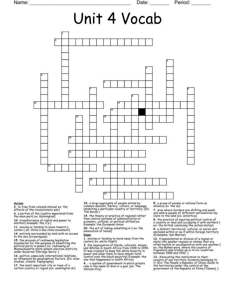 Unit 4 Vocab Crossword