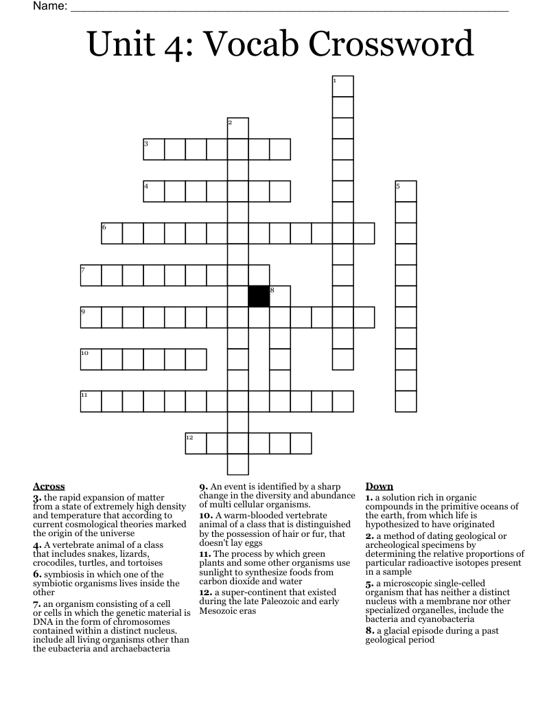 Unit 4: Vocab Crossword