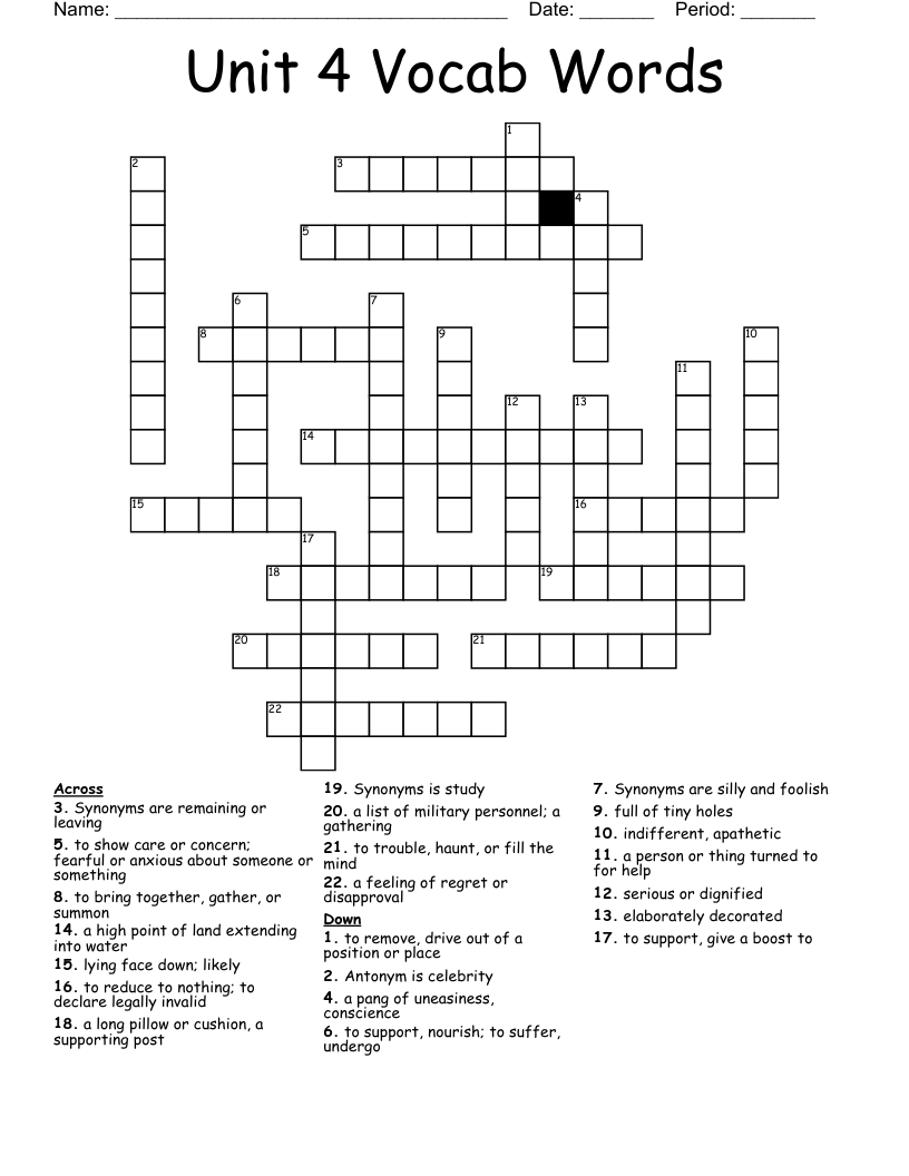 Unit 4 Vocab Words  Crossword