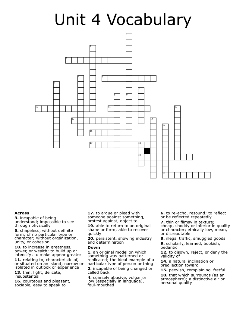 Unit 4 Vocabulary Crossword