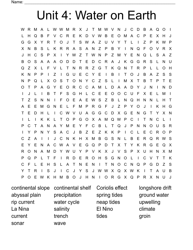 Unit 4: Water on Earth Word Search