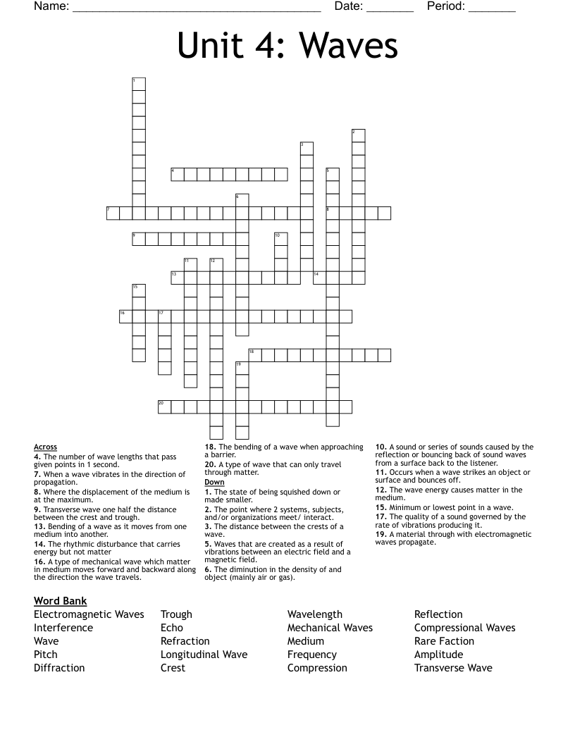 Unit 4: Waves Crossword