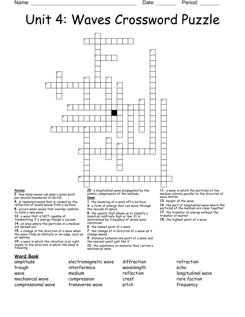 Unit 4: Waves Crossword Puzzle