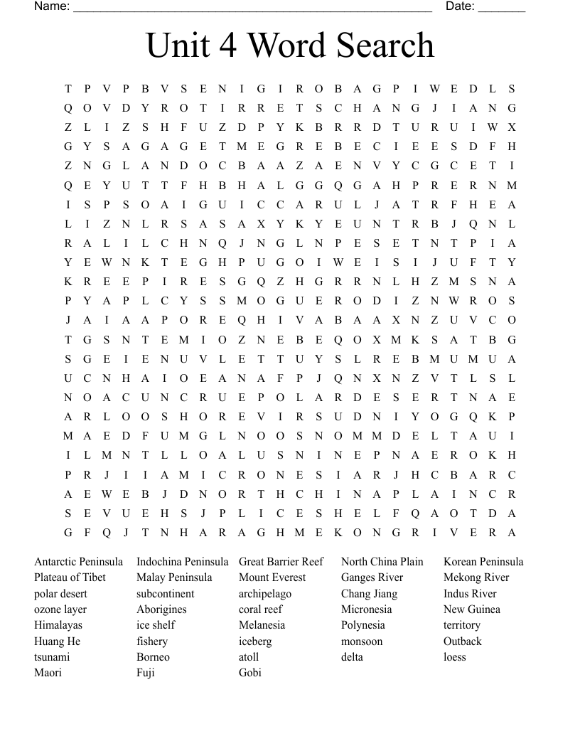Unit 4 Word Search