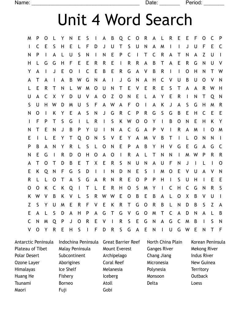 Unit 4 Word Search