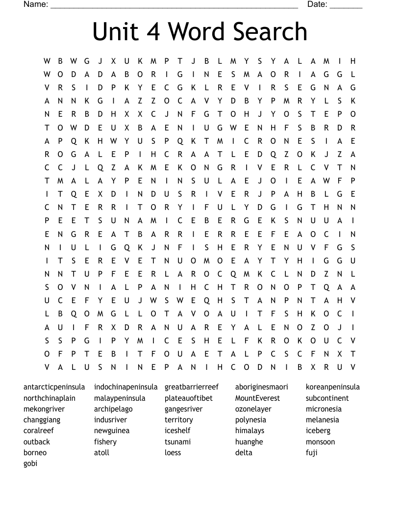 Unit 4 Word Search