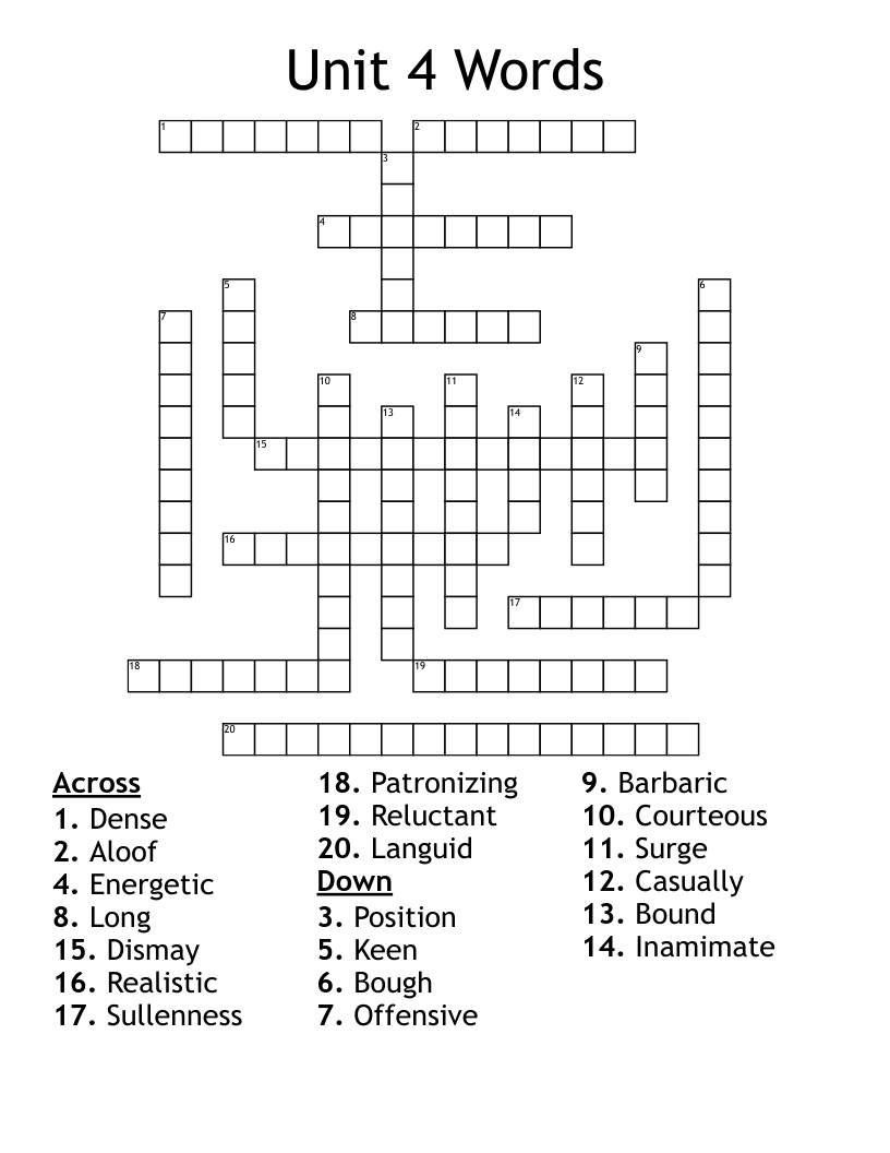 Unit 4 Words Crossword