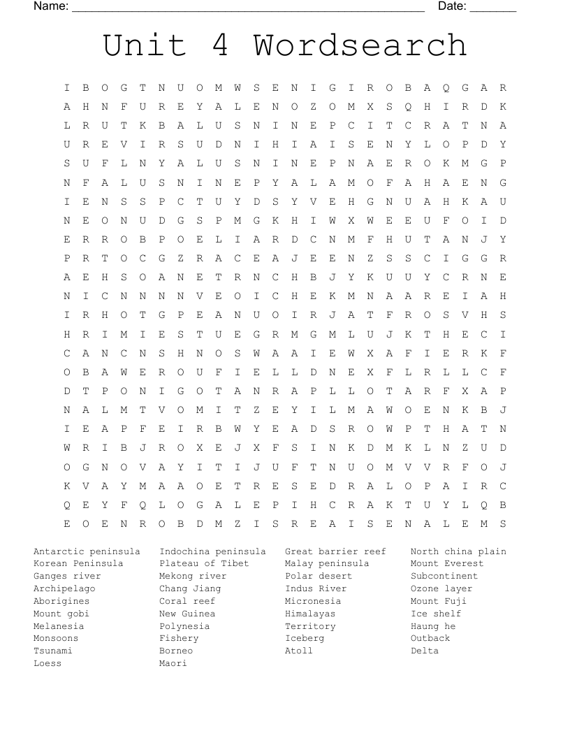 Unit 4 Wordsearch