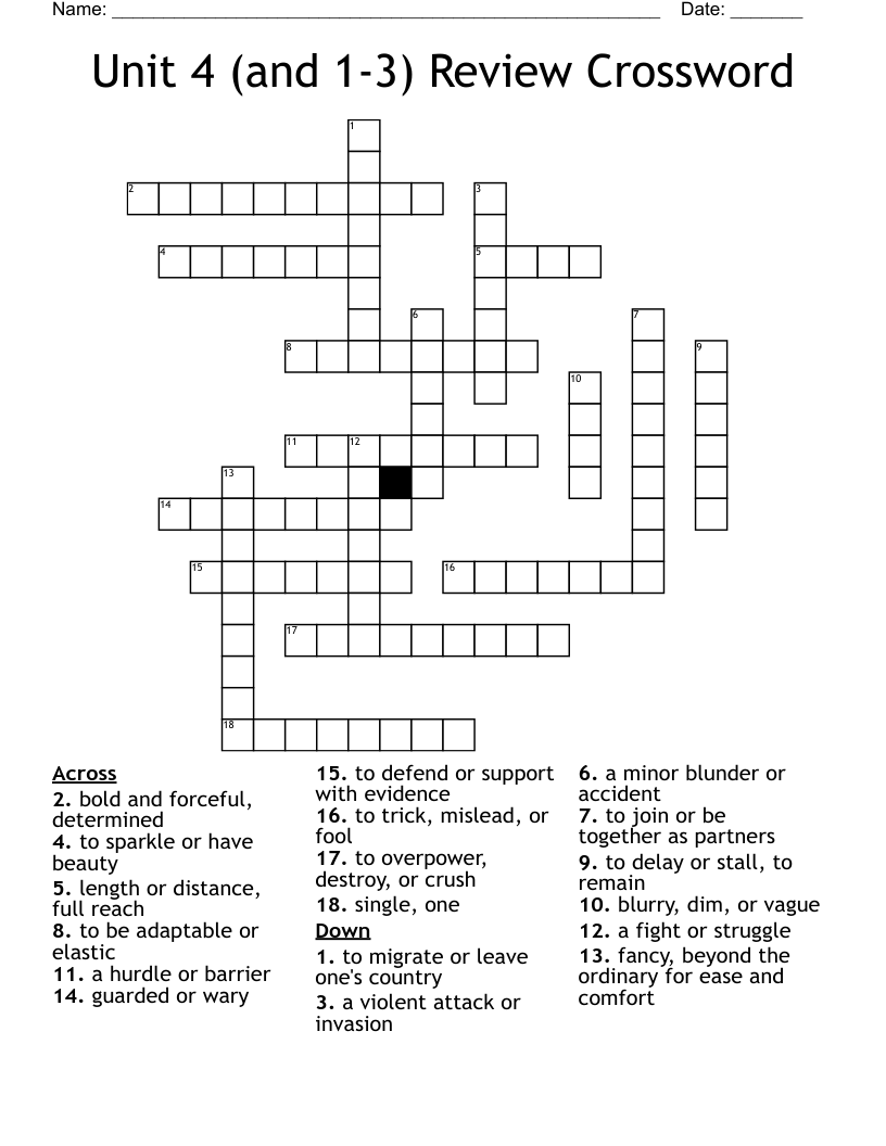 Unit 4 (and 1-3) Review Crossword