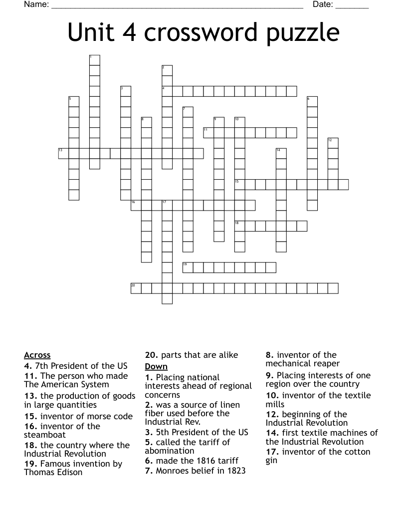 Unit 4 crossword puzzle