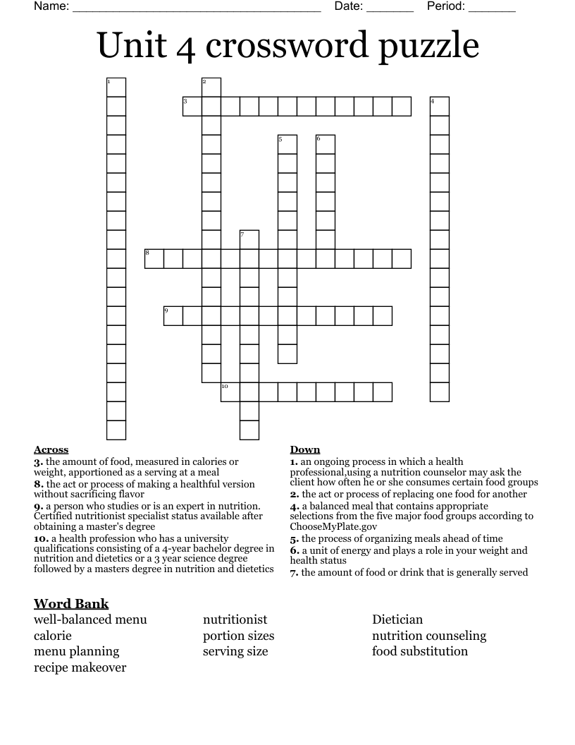 Unit 4 crossword puzzle 