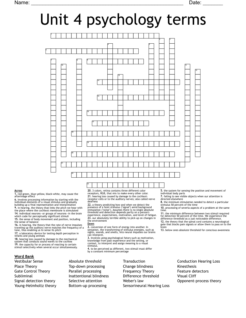 Unit 4 psychology terms Crossword