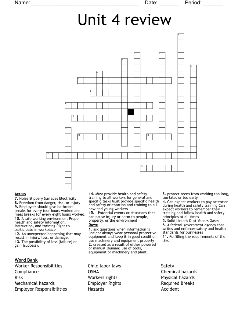 Unit 4 review Crossword