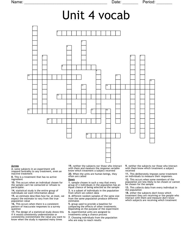 Unit 4 vocab Crossword