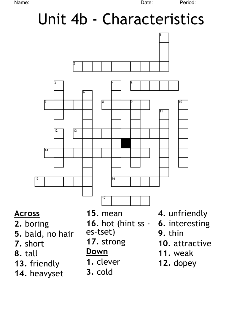 Unit 4b - Characteristics Crossword