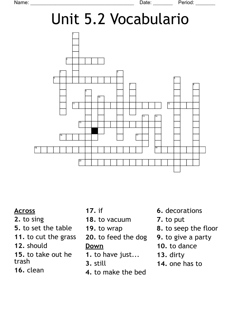 Unit 5.2 Vocabulario Crossword