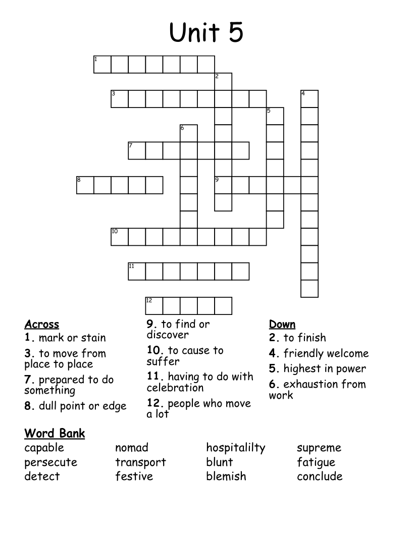 Unit 5 Crossword