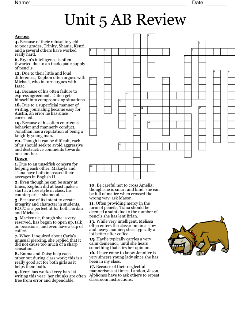 Unit 5 AB Review  Crossword