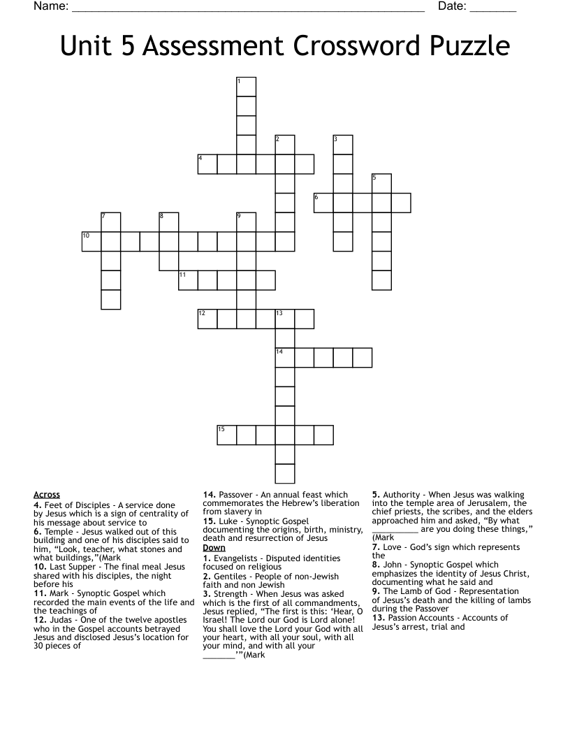 Unit 5 Assessment Crossword Puzzle