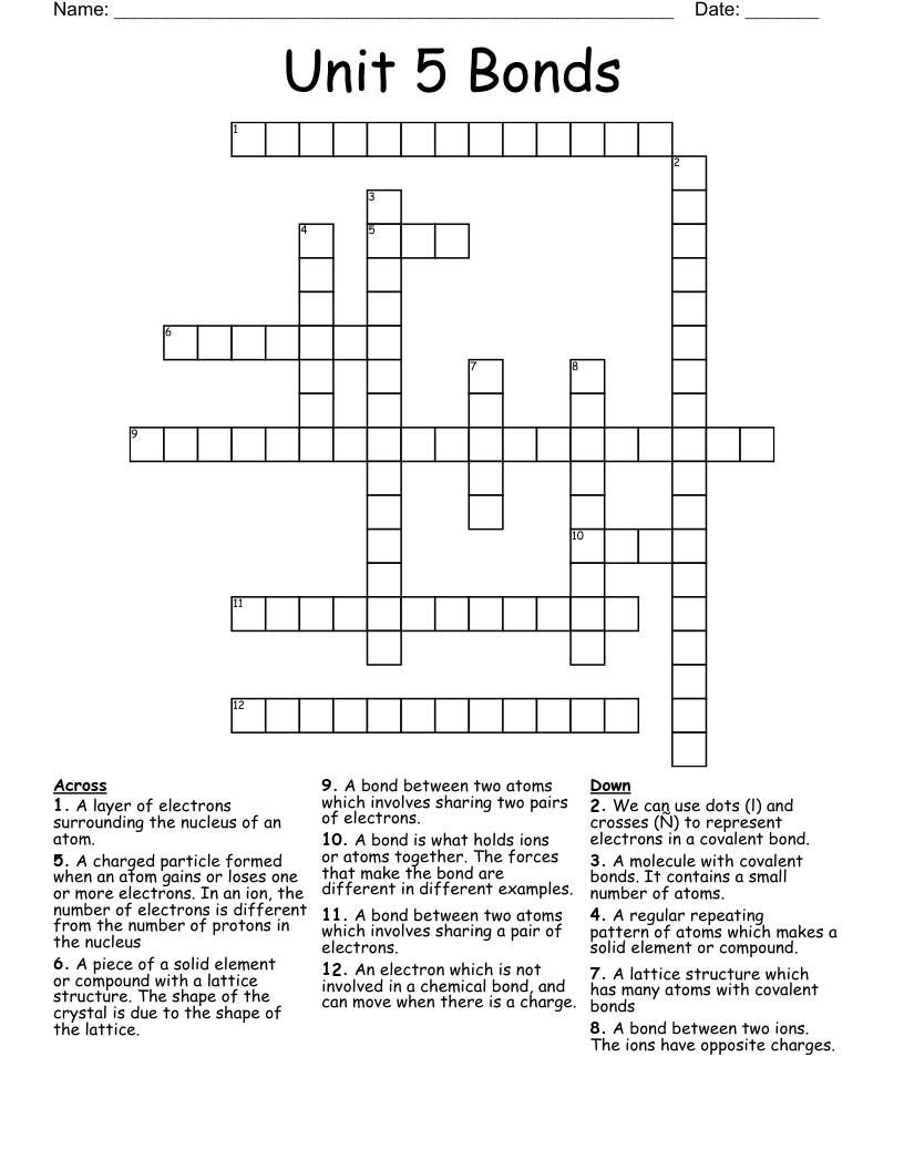Unit 5 Bonds  Crossword