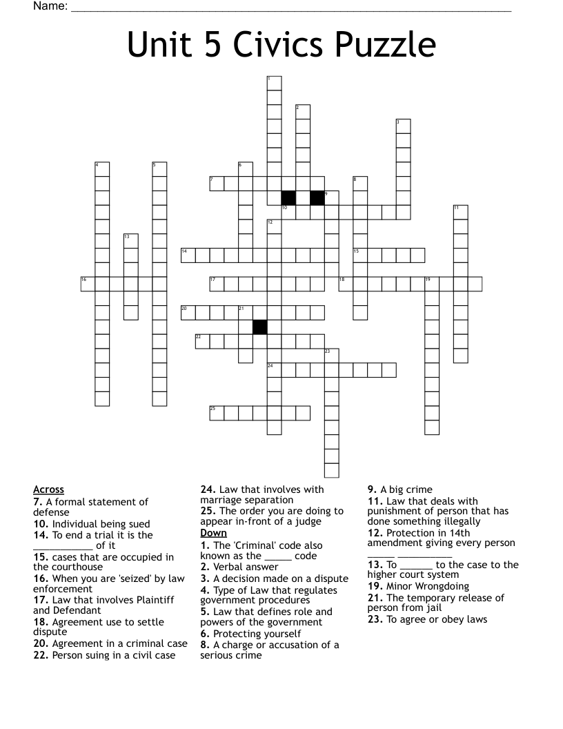 Unit 5 Civics Puzzle Crossword