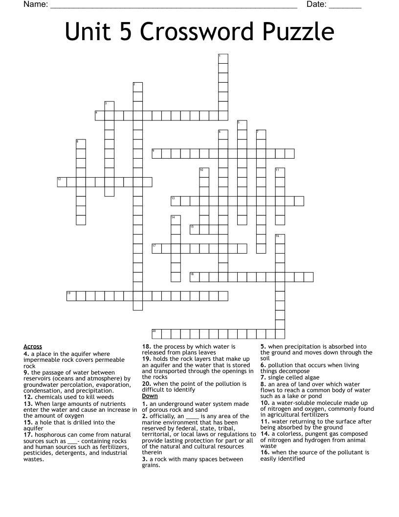 Unit 5 Crossword Puzzle