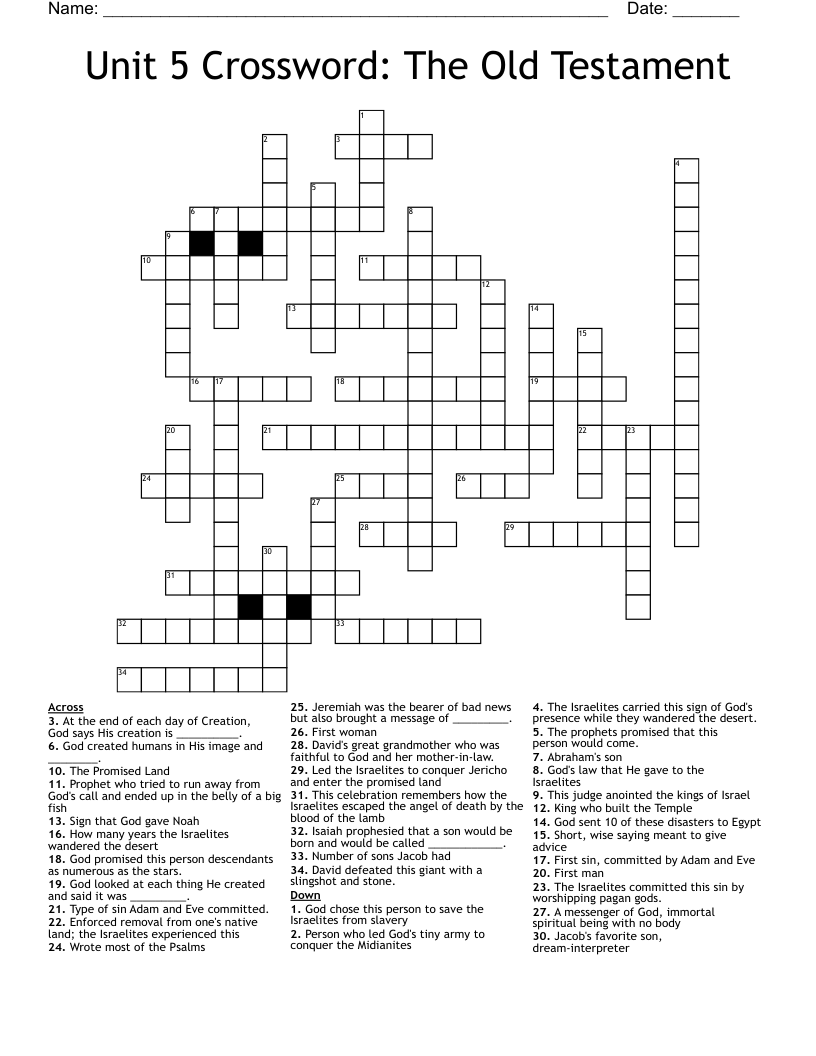 Unit 5 Crossword: The Old Testament