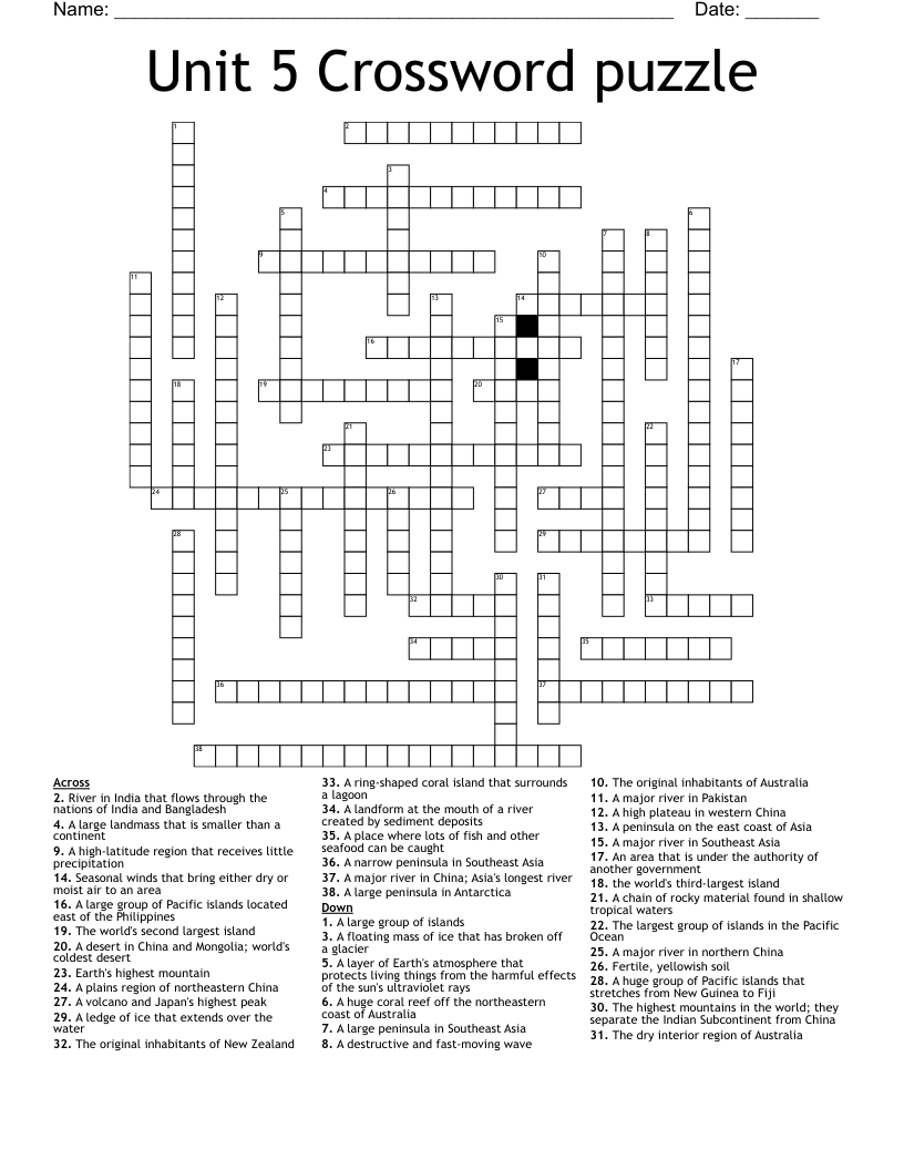 Unit 5 Crossword puzzle