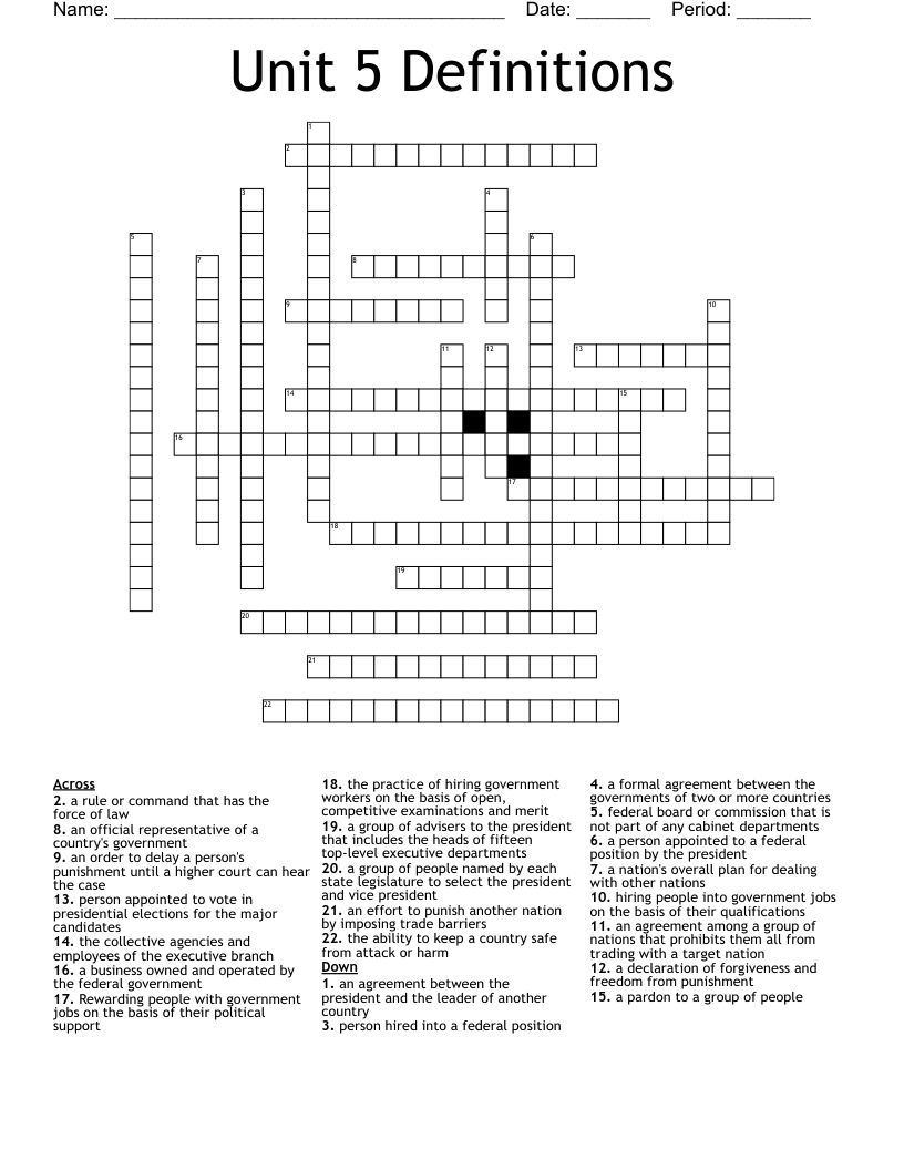 Unit 5 Definitions  Crossword